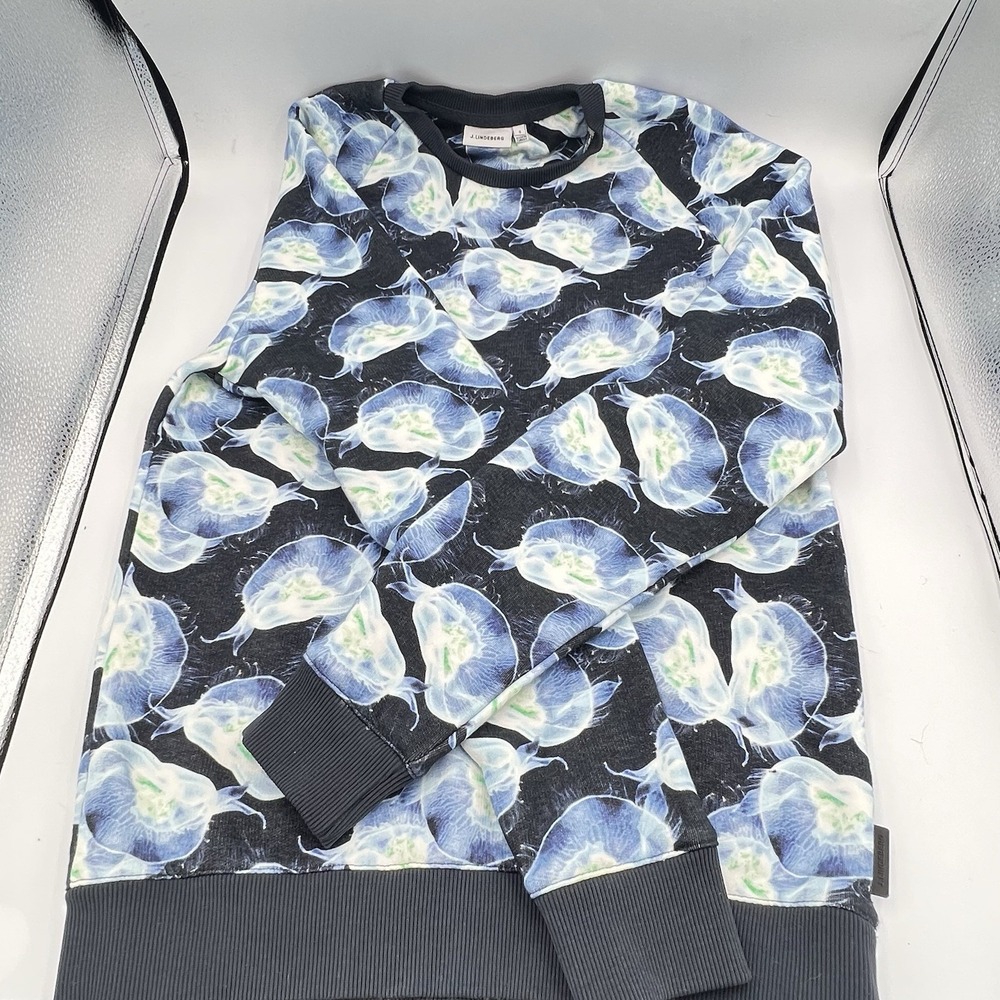 J. Lindeberg Jellyfish Print Ocean Blue Crewneck‎ Sweatshirt Pullover Size S